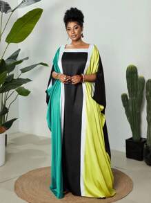 Maweii 大码女式拼色方领蝙蝠袖休闲连衣裙 - 彩色 - 查看 4