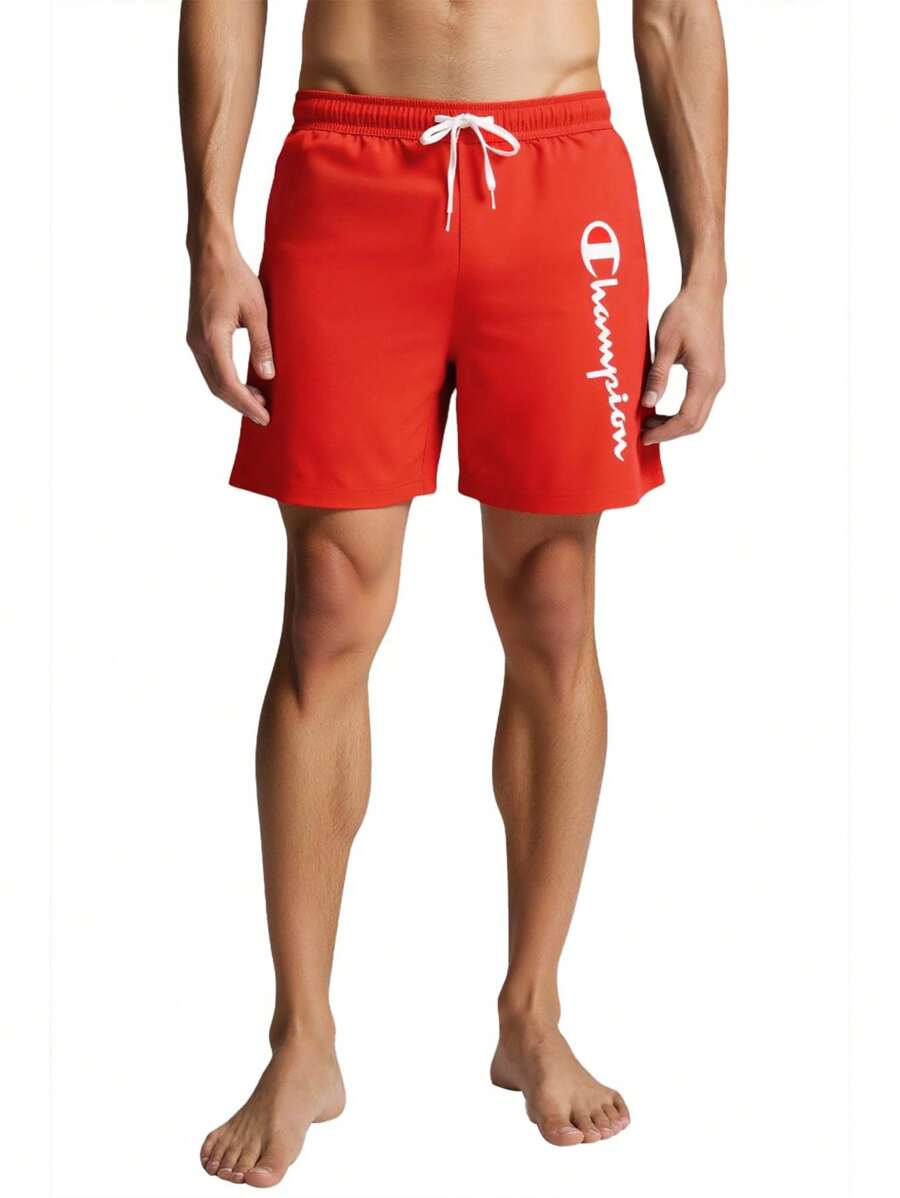 Champion Men's Casual Letter Print Beach Shorts - Red - View 1