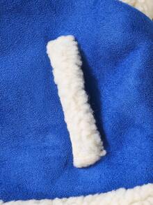 年轻女孩冬季仿皮羊毛机车背心夹克 - 寶藍色 - 查看 4