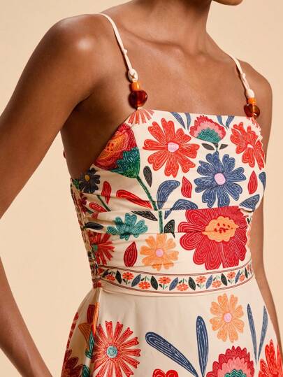 Travachic Abito casual da donna con stampa e spalline a spaghetti