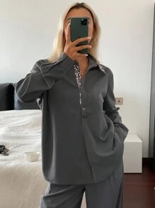 DAZY Women's Loose Sequin Collar Long Sleeve Pullover Casual Vintage Shirt, Autumn/Winter