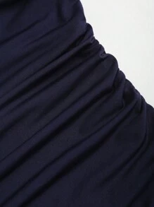 Sweetra New Halter Spiral Metal Decor Waist Cinched Flared Cake Hem Mini Dress For Women - Navy Blue - View 4