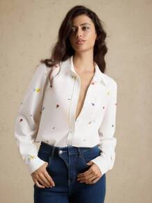 Briarwyn Áo sơ mi dài tay họa tiết hoa nhí phong cách cổ điển dành cho nữ, phù hợp cho đi làm, đi nghỉ mát, mùa xuân/thu, đi học, trang phục công sở, quần áo mùa thu, áo kiểu mùa thu. - trắng - Xem 3