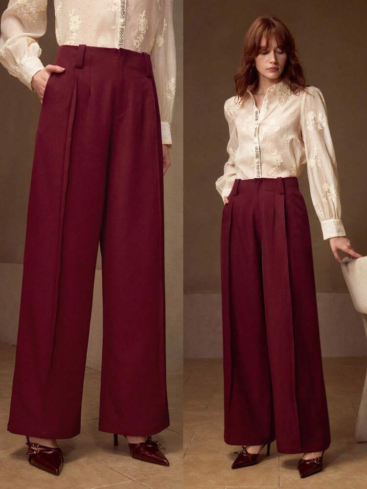 FOLD PLEATED PINTUCK SUIT PANTS