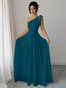 Modelyn Vestido con tirantes de estilo retro francés de patchwork y peludo de estilo hada para mujer - Agua verde azul - Ver 3