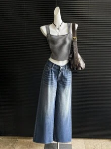 Attitoon 女式简约休闲蓝色牛仔裤