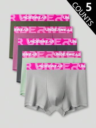 EasyFave 5pcs/Pack Fashion Elastic Band Young Casual Comfortable Quality Lightweight Sports Men's Boxer Briefs