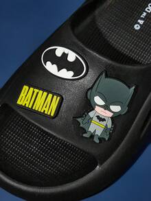 BATMAN X SHEIN Cute Cartoon Pattern Children's Black Slip-On Slippers Toddlers & Kids Non-Slip Quick-Drying Shower Slide, Lightweight And Durable EVA Material, In The House, Bthroom, Playground, Swimming Pool, Beach Indoor Outdoor - Black - View 3