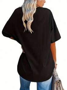 EMERY ROSE Ladies' Casual And Fashionable Halloween Ghost Patterned Round Neck Short Sleeved T-Shirt, Halloween T-Shirt, Suitable For Spring And Summer - Black - View 2