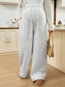 SHEIN Jesienne i zimowe damskie ubrania zimowe Ciążowe, swobodne, termiczne spodnie dresowe z podszewką, odpowiednie na jesień/zimę Szerokie spodnie dresowe Wygodne spodnie Dwuczęściowy zestaw damski Wygodne długie spodnie dresowe dla kobiet Rozszerzane spodnie dresowe