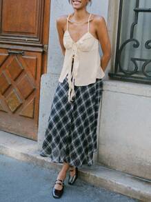 SHEIN Unity Ruffle Front Boho Woven Summer Vacation Cream Cami Top Cute Summer Top Flowy Top - Apricot - View 3