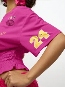 SUMWON WOMEN Camiseta corta de fútbol con hombros descubiertos, cintura fruncida, para verano, festivales, conciertos, redes sociales, bajo con volantes, uso casual, para vacaciones y fiestas