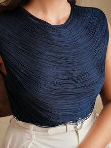 Anewsta 大码女士绷带无袖连体衣，藏蓝色高领紧身设计，夏季上衣，显瘦塑形，遮掩小肚腩