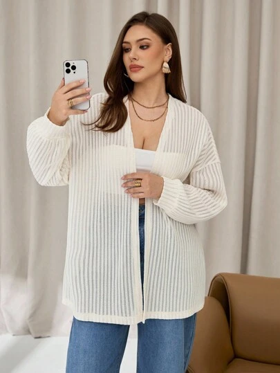 Auralis 大码女式秋冬休闲宽松舒适日常简约百搭修身纹理面料白色开衫夹克、秋季服装、返校、外出上衣女式、秋季外套