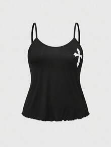 ROMWE Bộ đồ ngủ thường ngày quần short dây chéo Gothic cỡ lớn - màu đen - Xem 8