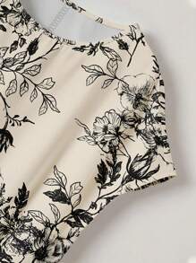 Rusticease Áo kiểu dáng rộng rãi, thanh lịch, cổ tròn, tay ngắn, họa tiết hoa, cỡ lớn, thích hợp cho kỳ nghỉ hè. - Nhiều màu - Xem 3