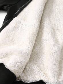 SHEIN 青少年女孩休闲时尚黑色针织连帽毛绒运动衫 - 黑色 - 查看 5