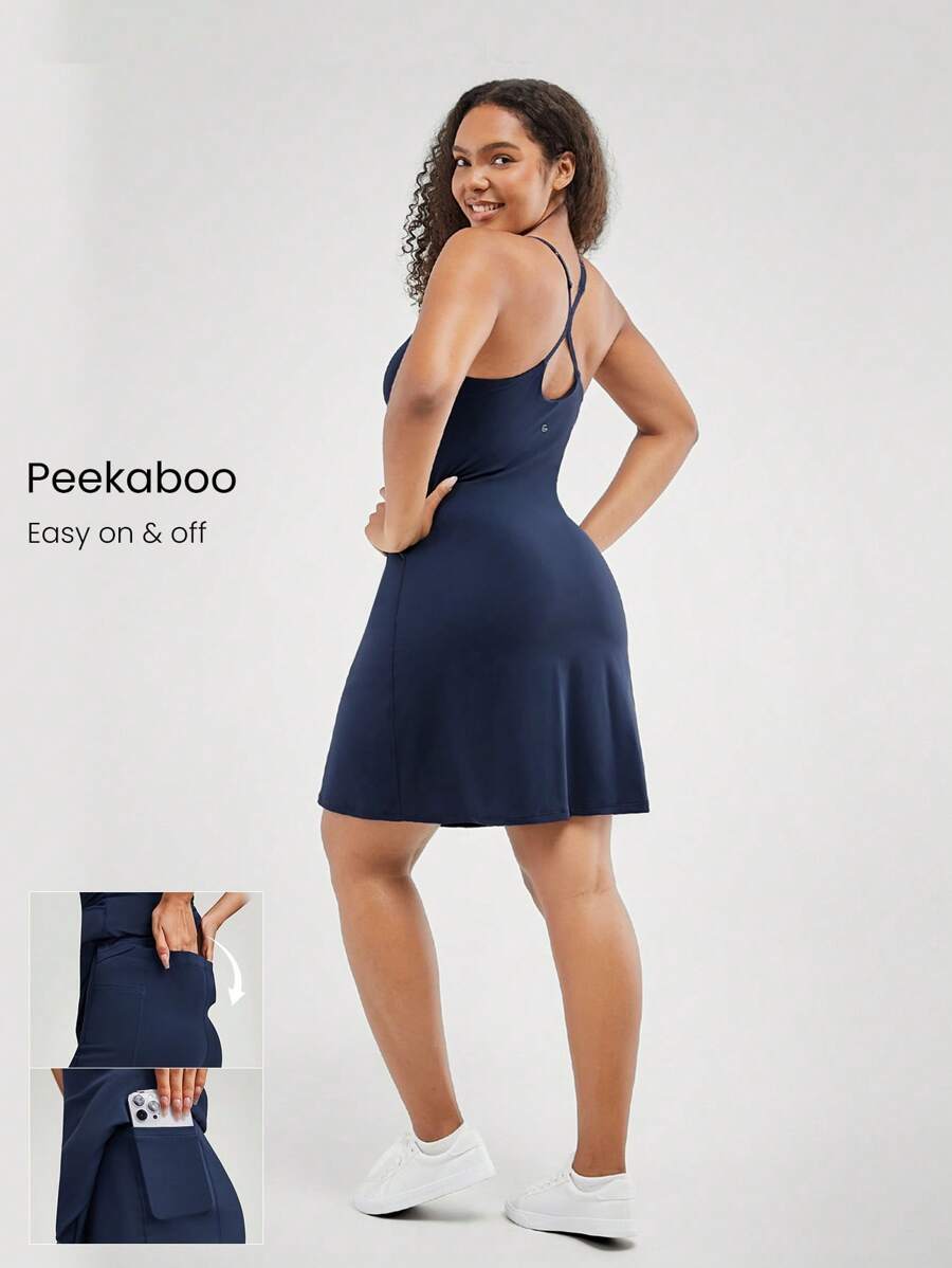 GLOWMODE Featherfit™-air Peekaboo可調節賽車背四方領口口袋防滑有力連褲短裙輕支撐低衝擊性 - Dark Blue - 查看 1