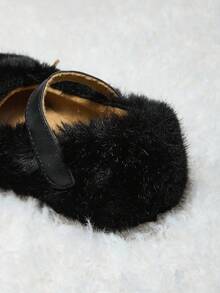 Autumn/Winter Fashion Versatile Casual Cute Plush Bear Lining Warm Anti-Slip Flats For Toddler Girls - Black - View 5