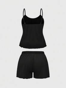 ROMWE Bộ đồ ngủ thường ngày quần short dây chéo Gothic cỡ lớn - màu đen - Xem 2