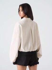 LYSMO Áo khoác nữ màu mơ tối giản đa năng thường ngày - Màu be - Xem 2