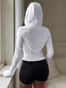 SHEIN EZwear White Knitted Slim Hooded Women's Thin Coat Cool Sun Protection Long Sleeve Jacket Suitable For Autumn And Winter - Black - View 2