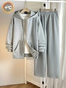 SHEIN 2pcs/Set Teenager Boys' Casual Street Style Solid Color Hoodie Sweatshirt And Sweatpants, Comfortable Outfit Suitable For Commuting, School, Daily Casual, Vacation, Sports, Party, Autumn/Winter Teen Hoodie Set Hoodie And Sweatpants Set 2 Pieces Fall Autumn And Winter Tracksuit Jogging Boys Sweatsuits Set Tween Boys Outfit Sets Pants And Hoodie 2 Pieces Teen Boys Hoodie And Sweatpants Boy Teen 2pc Sets Teen Zipper Front Hoodie Set - Grey - View 6