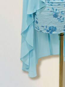 SHEIN ICON Women's Blue Loose Vacation Casual Shawl Top With Multi-Wear Style, Asymmetric Neckline, Open Back, And Tie Strap - Blue - View 4