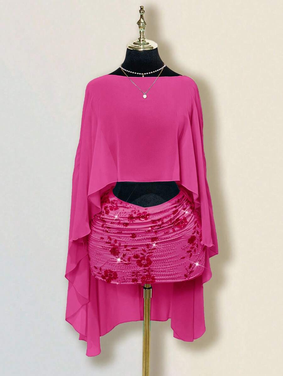 Sweetina Women's Loose Vacation Casual Shawl Blouse, Multi-Way Wear Plunging Neck Backless Halter Top - Hot Pink - View 1