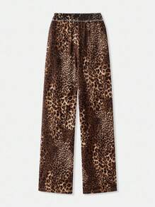 SHEIN Unity Pantalon taille haute stretch imprimé léopard avec bordure contrastée - Multicolore - Voir 7