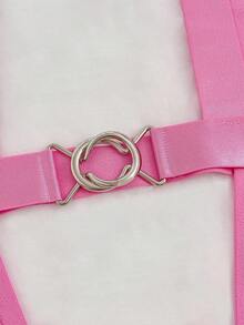 Fantasy Costume 3pcs Women's Metal Decor Hollow Sexy Lingerie Costume, Rave - Hot Pink - View 3