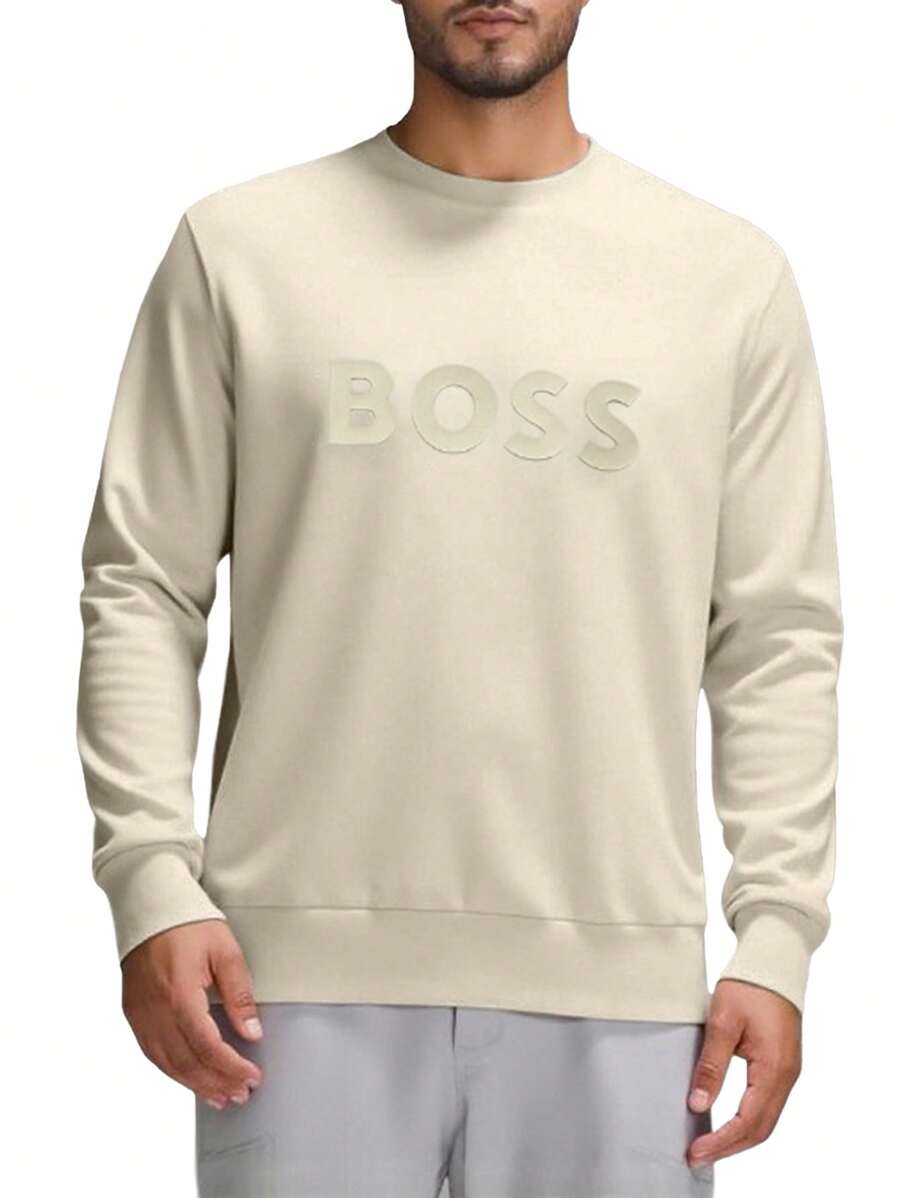 Hugo Boss 男士圆领长袖休闲宽松套头衫，百搭 - 271 淺米色 - 查看 1