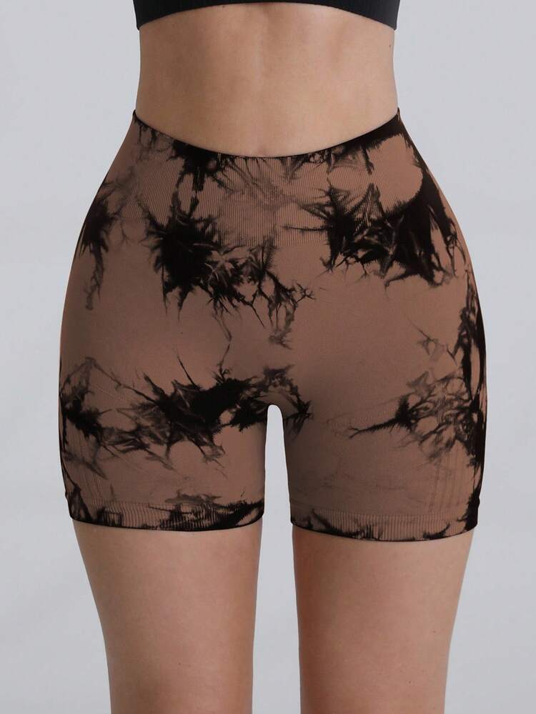 Easithlete Shorts Esportivos Sem Costura de Cintura Alta com Efeito Tie-Dye para Mulheres, Shorts de Exercício de Cintura Alta, Shorts de Exercício com Efeito Tie-Dye para Mulheres, Shorts de Academia Justos e Apertados, Pacote de Shorts de Academia para Mulheres - Multicolorido - Visão 5