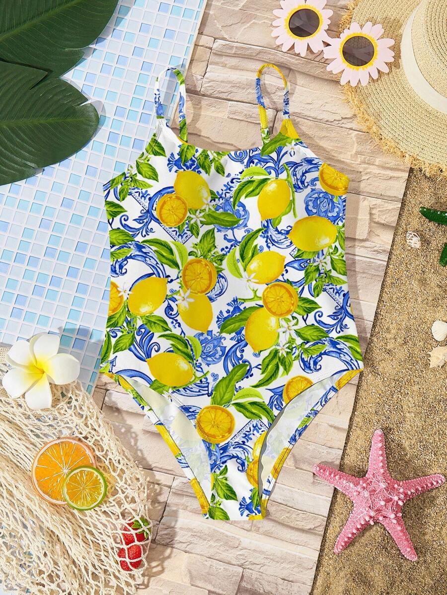 Tween Girls' Casual Minimalist Camisole One-Piece Swimsuit, Summer - Multicolor - View 1