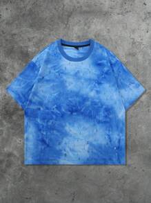 ROMWE MEN Street Life Men's Distressed Short T-Shirt, Streetwear American Style Casual, Spring/Summer - Blue - View 1