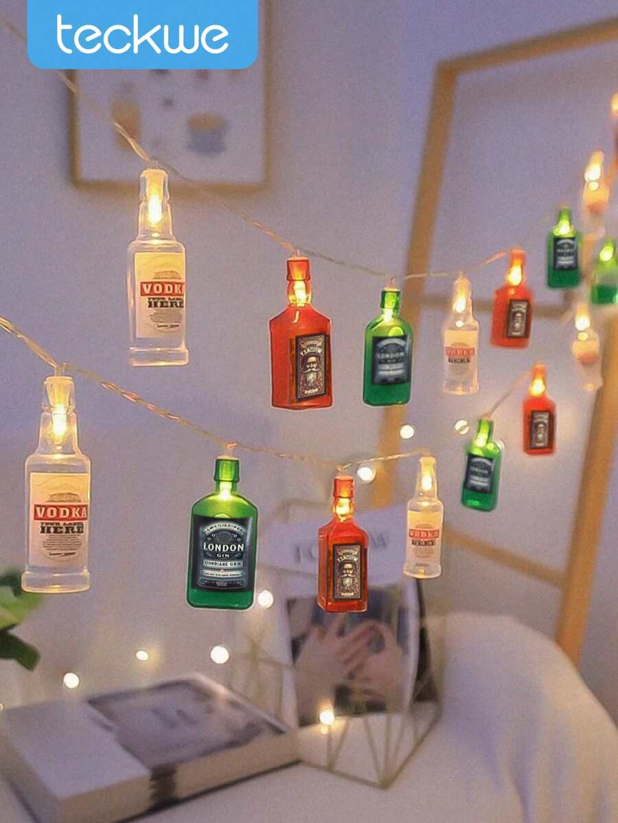 Teckwe Battery Operated Wine Bottle String Lights, Decorative Hanging Lights 10 LED Wine Bottle Indoor String Lights, Warm White Fairy Lights For Tropical Themed Wedding Bistro Bar Party Home Decor Halloween