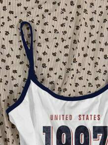 Attitoon 女士休闲复古撞色修身吊带背心，适合夏季，复古，学院风，1997 印花，美式学院风 - 彩色 - 查看 5