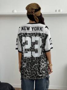 Coolane 女士夏季节日复古街头运动服数字印花超大棒球服 T 恤 - 灰色 - 查看 2