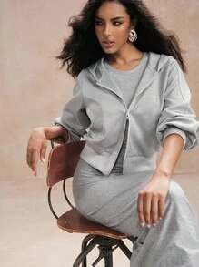 SHEIN Unity Top con capucha de mujer con cremallera doble, versátil y casual - Gris - Ver 4