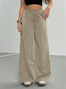 Pantalones anchos holgados y elegantes para adolescentes - Caqui - Ver 6