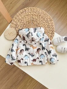 SHEIN Kapuzenjacke für Neugeborene, Mädchen, mit süßem Cartoon-Print, lässig und vielseitig für Herbst/Winter, Dinosaurierjacke für Babys, Reißverschlussjacke für Babys, Frühlings- und Herbstjacke für Babys, Dinosaurierjacke für Kleinkinder, Reißverschlussjacke für Kleinkinder