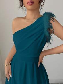 Modelyn Vestido con tirantes de estilo retro francés de patchwork y peludo de estilo hada para mujer - Agua verde azul - Ver 4