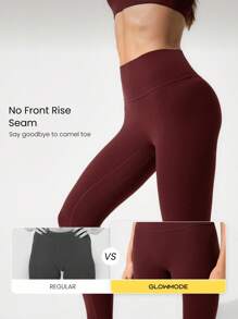 GLOWMODE 26英寸FeatherFit™ 保持经典无缝高腰粘合舒适后袋紧身裤低冲击瑜伽工作室日常穿着 - 酒紅色 - 查看 3
