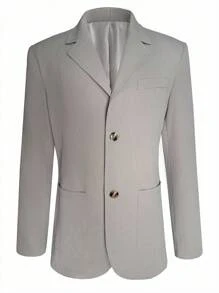 Manfinity Mode 男士简约通勤绅士千鸟格单排扣缺口翻领西装外套 - 卡其色 - 查看 4