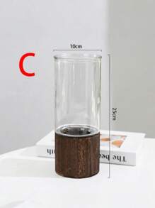 1pc Elegant Wooden Base Glass Vase - Creative Transparent Hydroponics Flower Pot For Fresh And Dried Flowers - Luxury Decorative Centerpiece, Suitable For Dining Tables - Multicolor - View 13