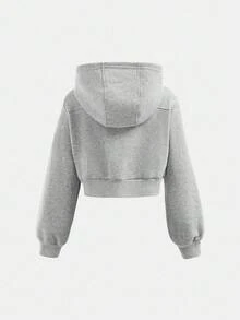 SHEIN 青少年女孩落肩拉链连帽衫和吊带连衣裙返校装，休闲装 - 灰色 - 查看 9