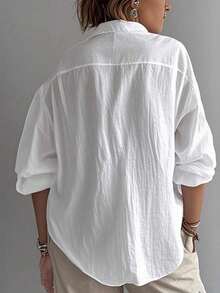 Linhara Plus Size Women Casual Solid Color Button Half-Placket Loose Blouse