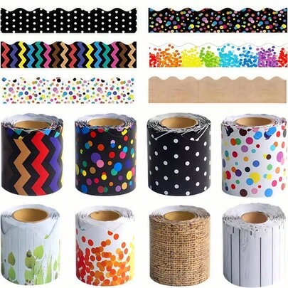 SHEIN 1 cuộn viền bảng đen dài 32,8 feet, viền lượn sóng màu đen dùng cho bảng thông báo, bảng trắng trong lớp học.