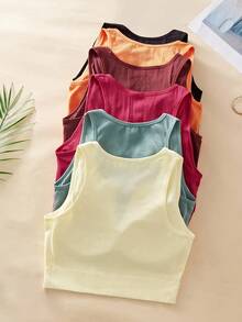 SHEIN 6pcs Women's Solid Color Sleeveless Notched Neck Ribbed Casual Comfortable Tank Top Set Women Summer Tops Ribbed Tank Tops Keyhole Tank Top Crop Tank Top Sleeveless Summer Tops, Workout - Multicolor - View 2