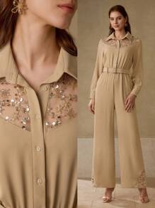 MOTF PREMIUM CONTRAST SEQUIN EMBROIDERY JUMPSUIT